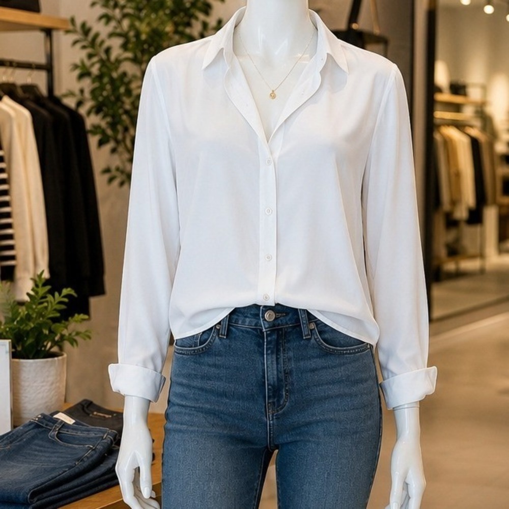 H&M Womens Blouse White Long Sleeve Button Down Professional XS